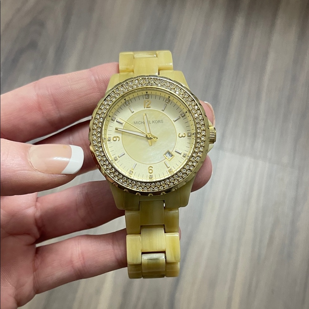 Michael Kors Cream Watch with Crystal Bezel